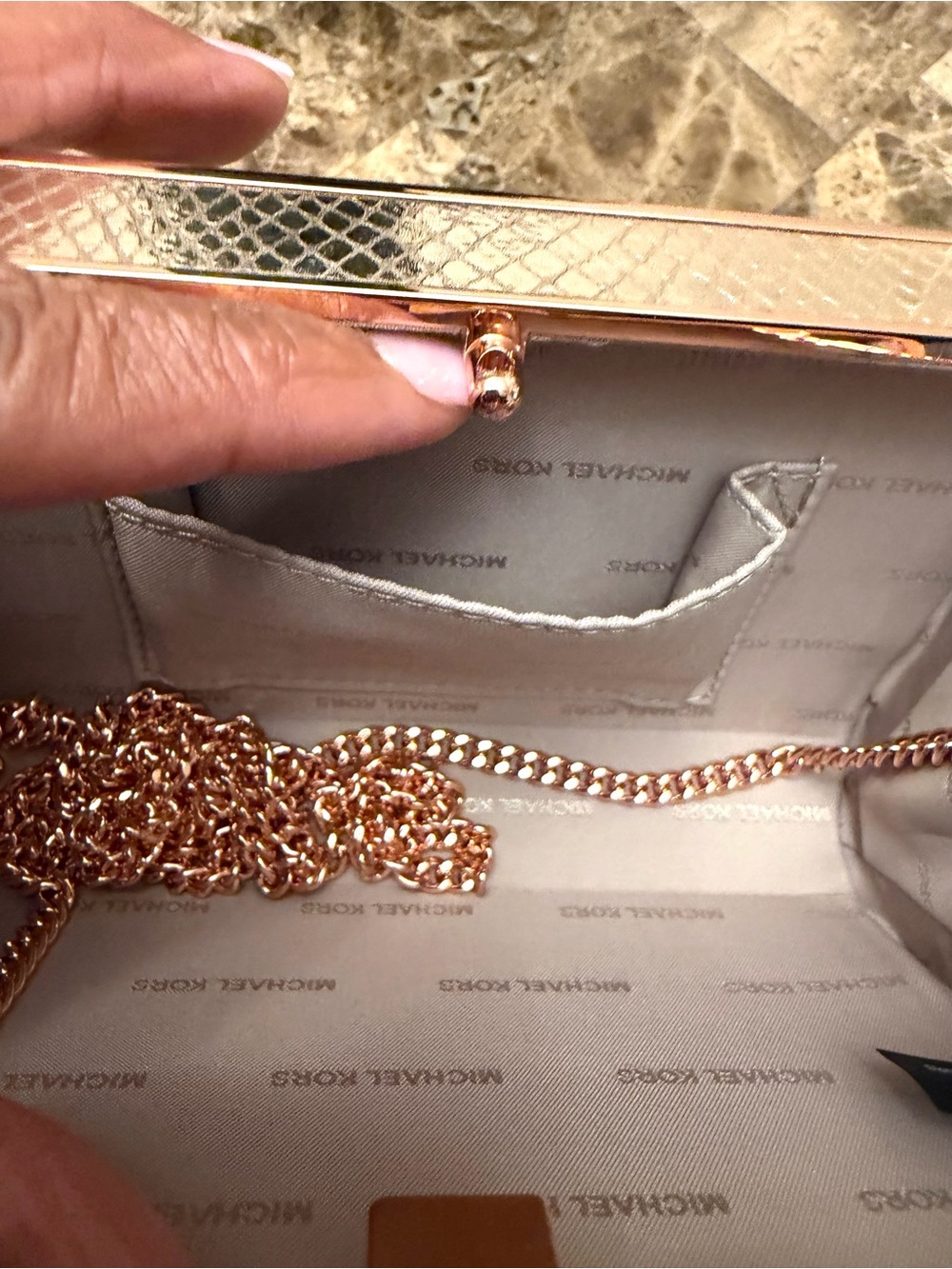 Michael Kors Pearl Medium Box Clutch/Crossbody - Picture 12 of 16